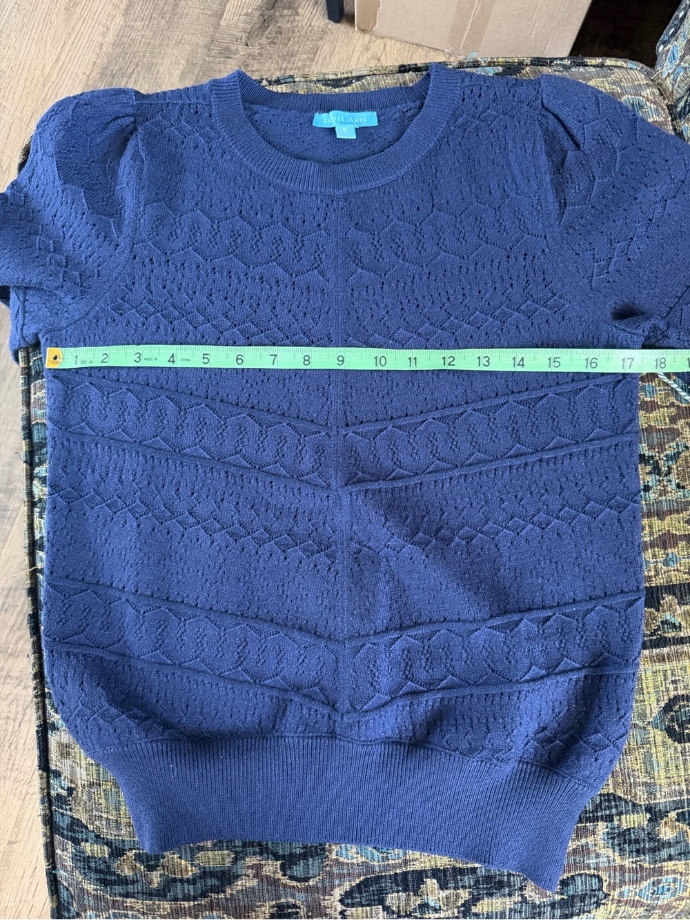 Draper James NWT Mixed Pointelle Puff Sleeve Sweater Navy Size Small - Picture 3 of 7